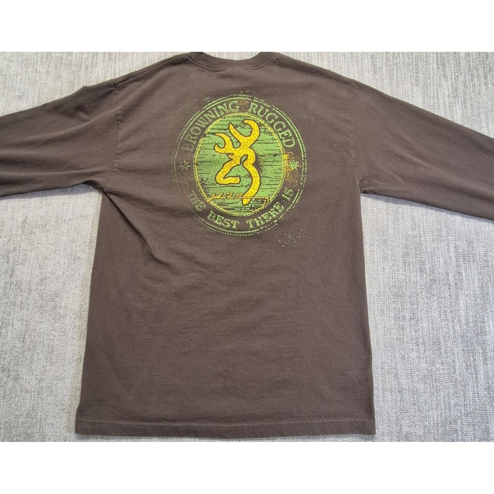 Browning men's brown long sleeve 2 sided graphic t-shirt LG deer hunting outdoor